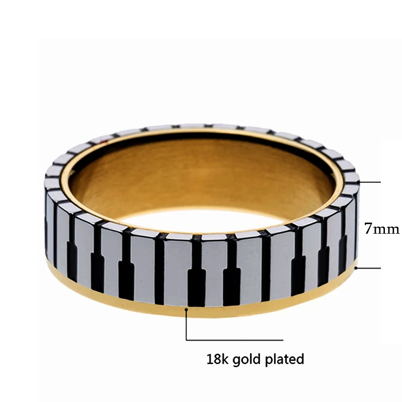 Кольцо из вольфрамовой стали с черно-белыми клавишами пианино ширина 7 мм