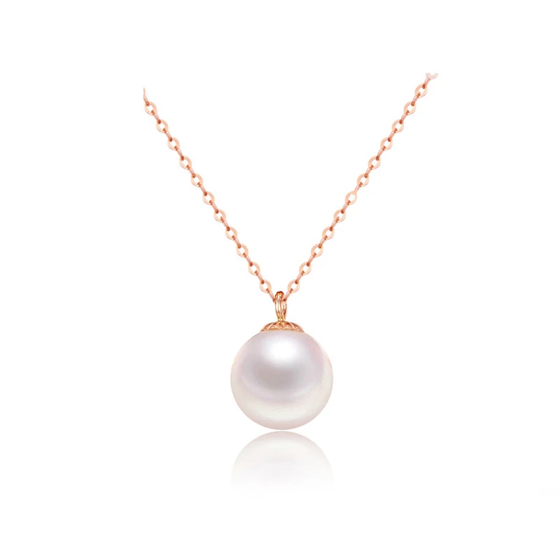 

Pure 18K Rose Gold Necklace Pendant Round Pearl Pendant Necklace AU750 Gold Necklace