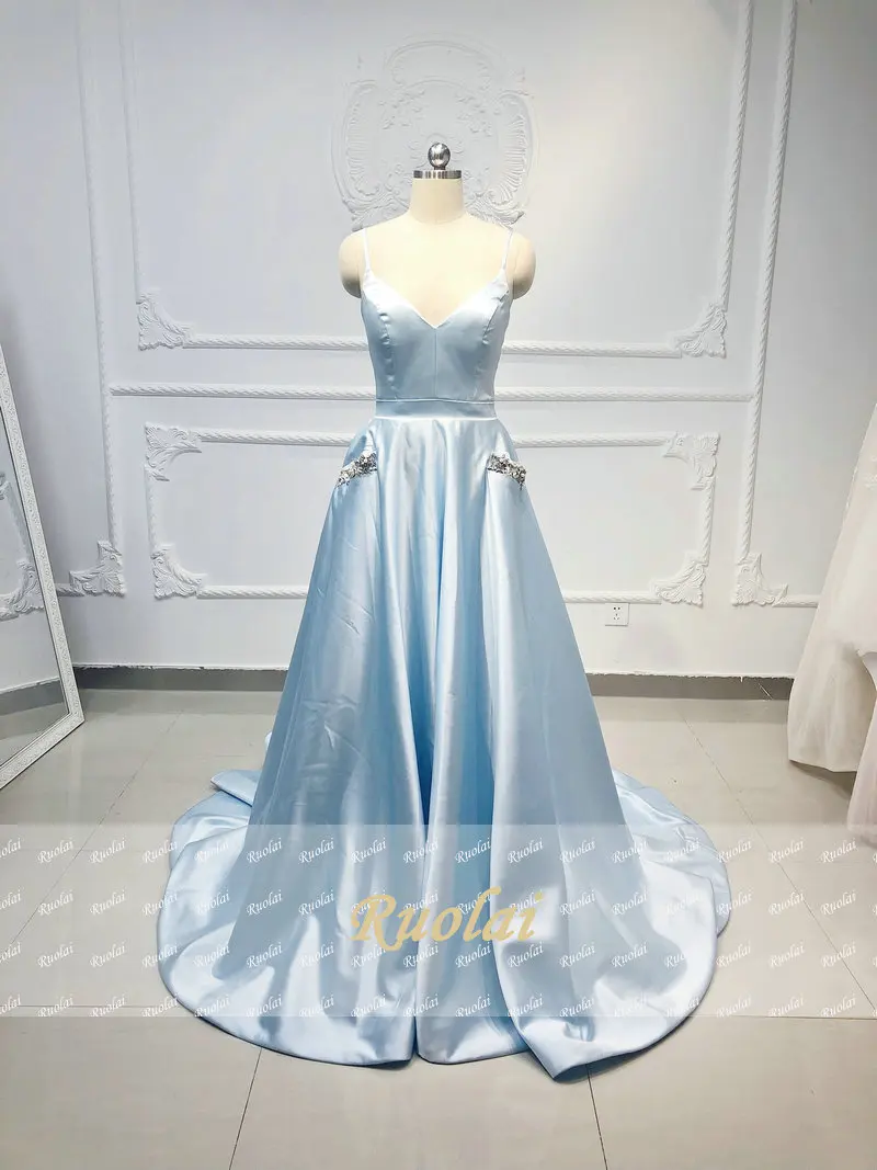 Elegant A Line Evening Dresses Long V-Neck Women Party Gown Formal Dress 2020 with Pockets robe de soiree Prom | Свадьбы и торжества