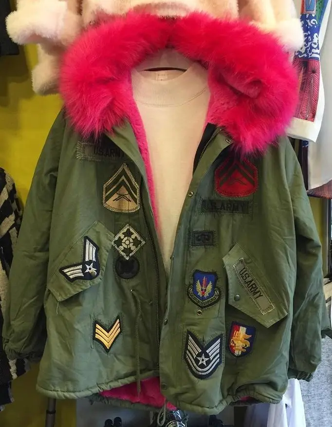 Furry plush military coat IN ATTRACTIVE PINK BLUE COLORS