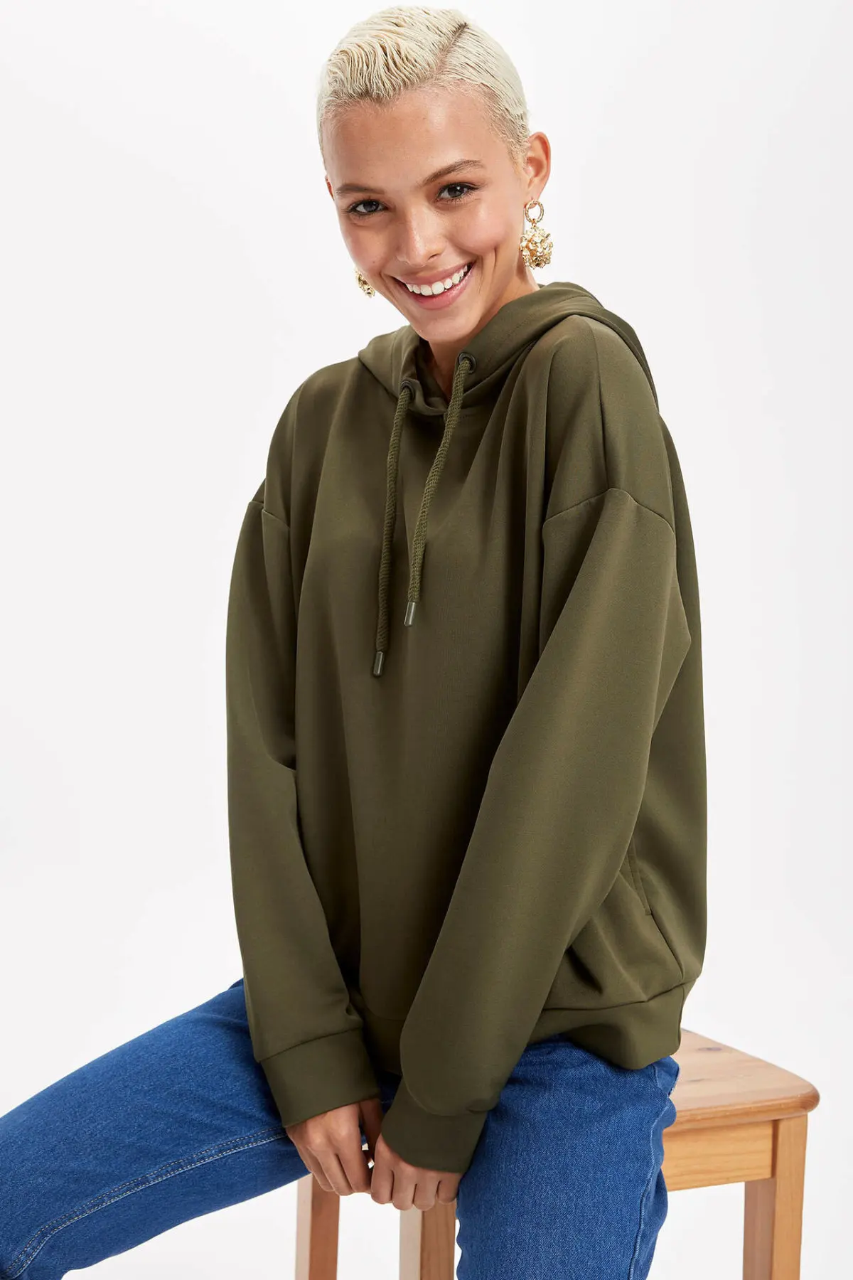 DeFacto Scuba Повседневный армейский зеленый женский свитер осенние свободные