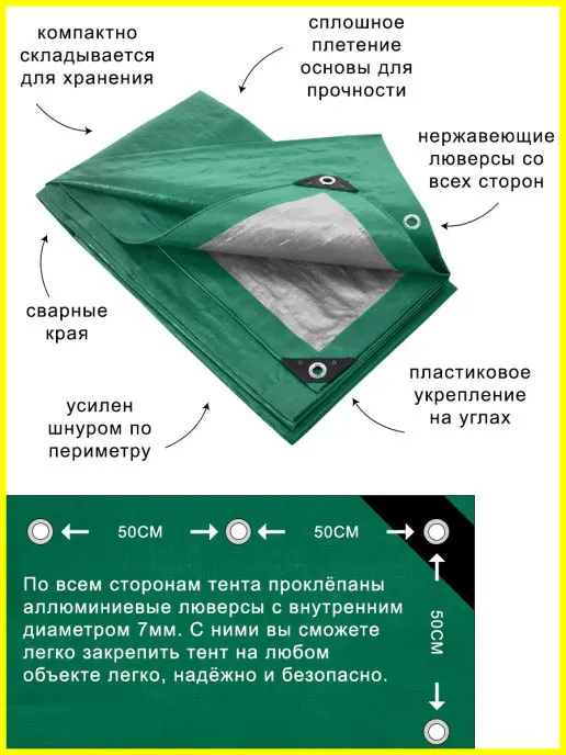 Тент тарпаулин 4x5 м "ПОЛИТАРП 120" с люверсами (усилен край и углы)