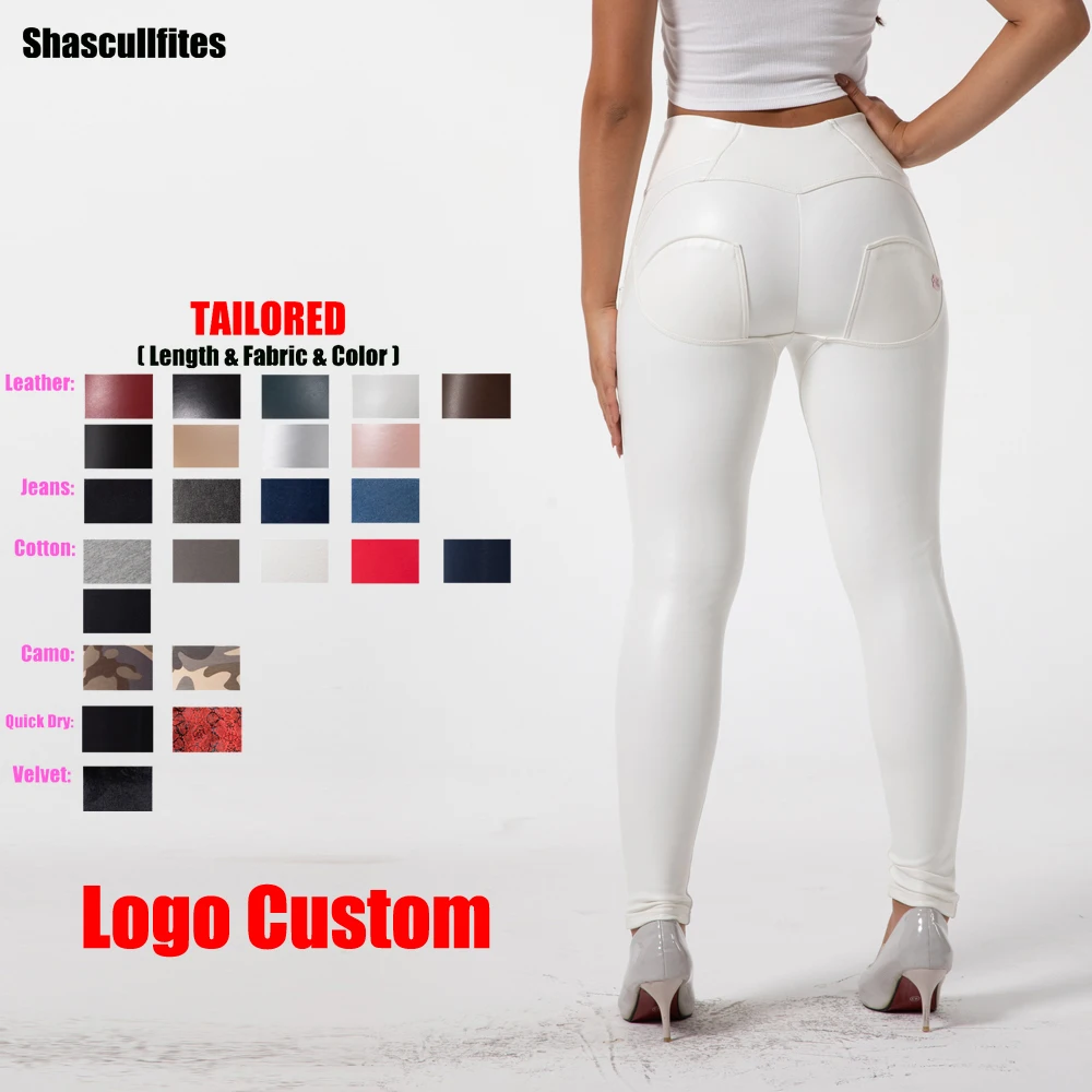 Shascullfites Melody Tailored Pants Women Logo Custom High Waist White Leather Leggings Booty Lift Leggings Pu Leather Pants