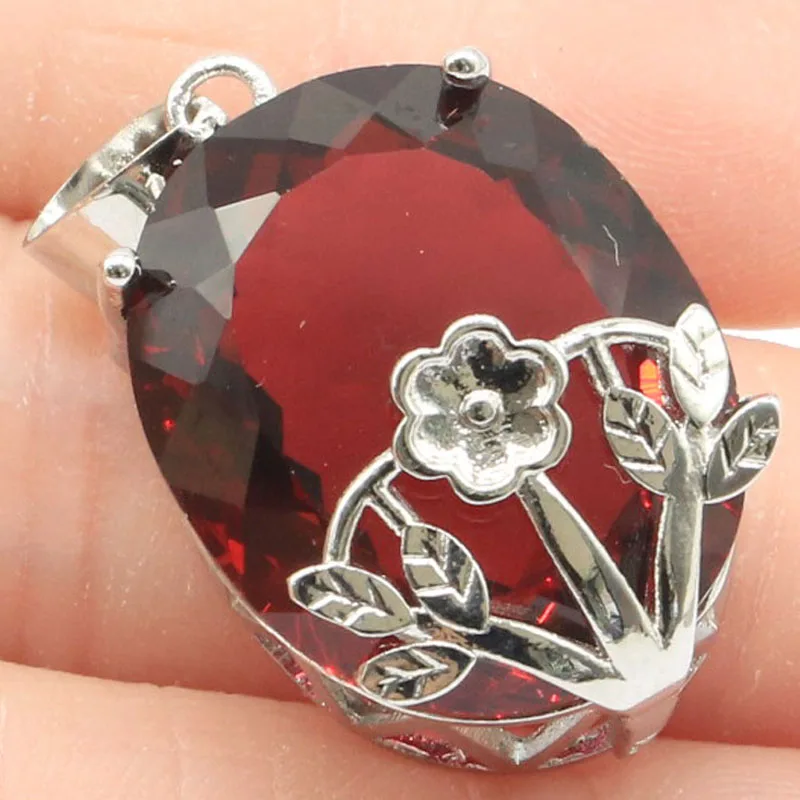 

30x17mm Delicate Fine Cut Dazzling Big Oval Gemstone Created Rhodolite Garnet Yellow Citrine Women Fine Jewelry Silver Pendant