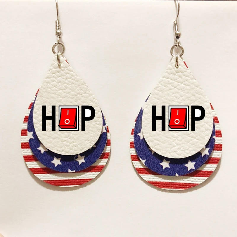 

Hip Hop Earrings Glitter Stripe Two Layers Faux Leather Lightweight Leaf TeaDrop Earrings