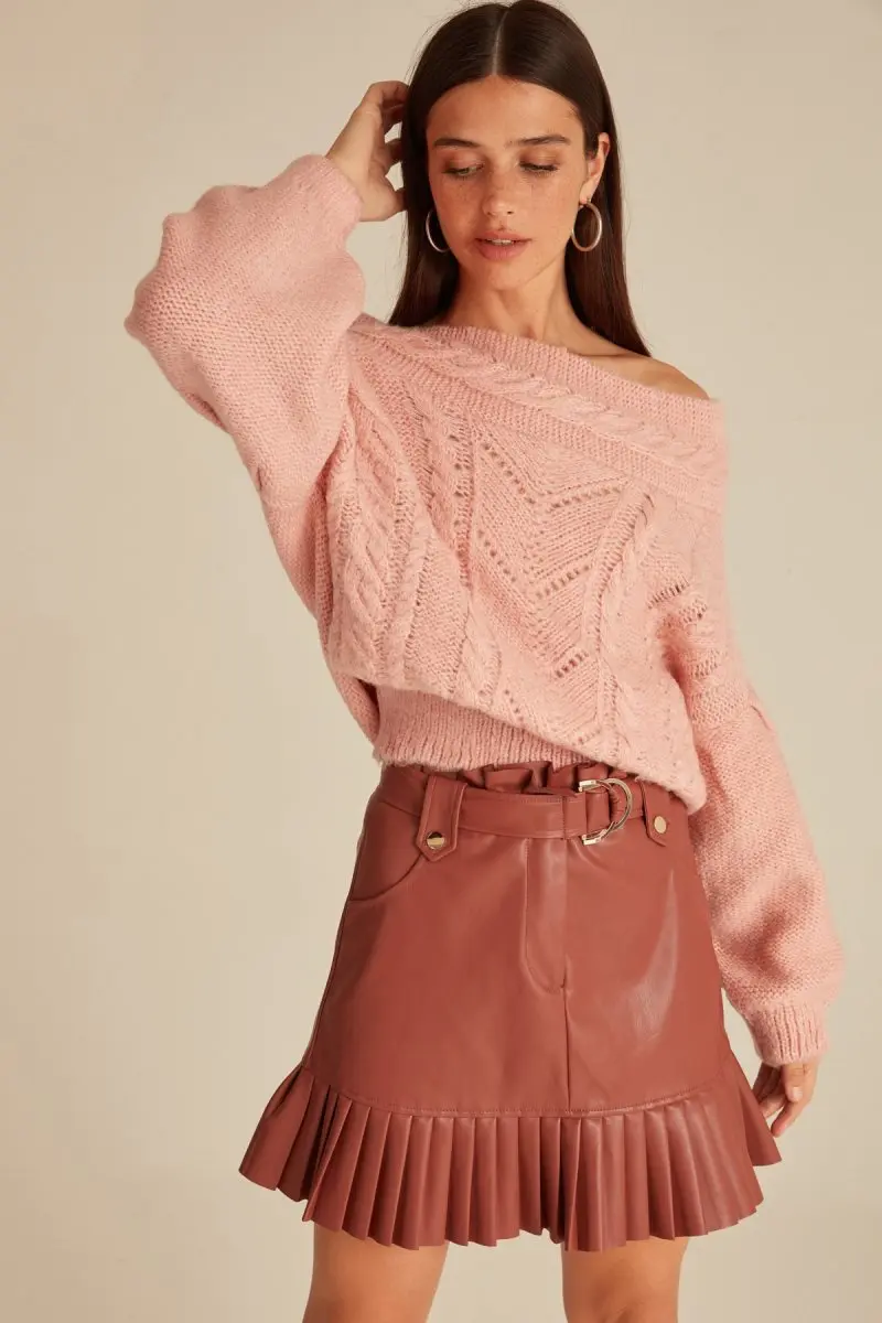 Joinus вязаный джемпер с открытыми плечами женщина порошок Цвет |