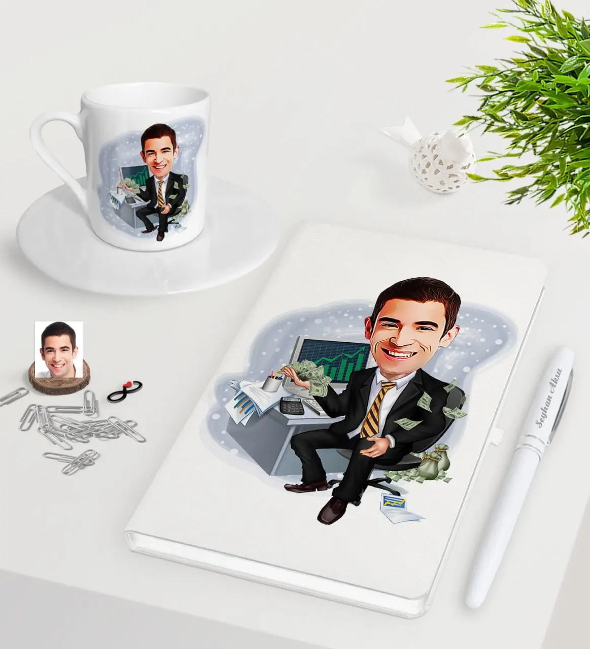 

Персонализированные мужские банкиры карикатура белая ручка для записной книжки чашка для кофе по-турецки Seti-3
