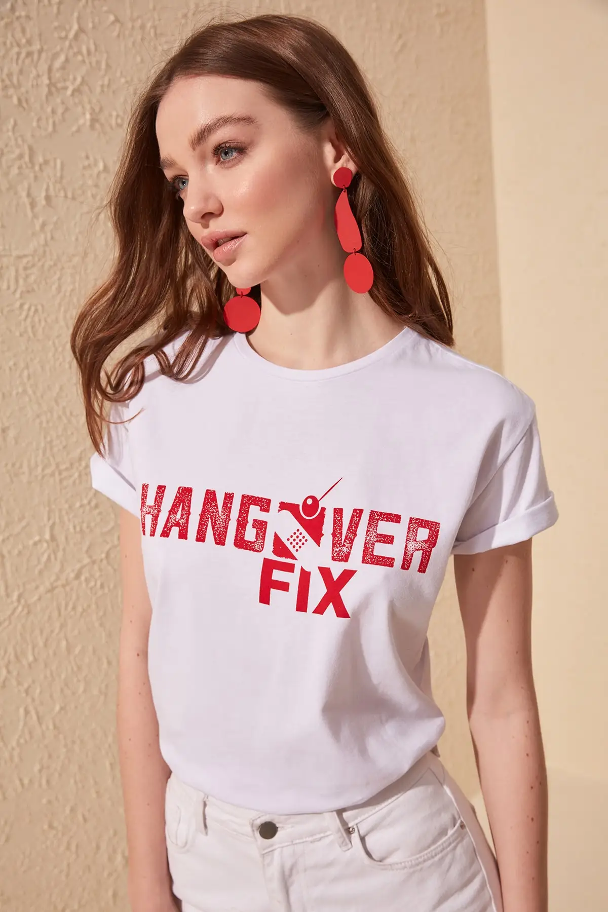 Короткие трикотажные футболки с принтом трендовый экрю TWOSS19VG0092 | Женская одежда