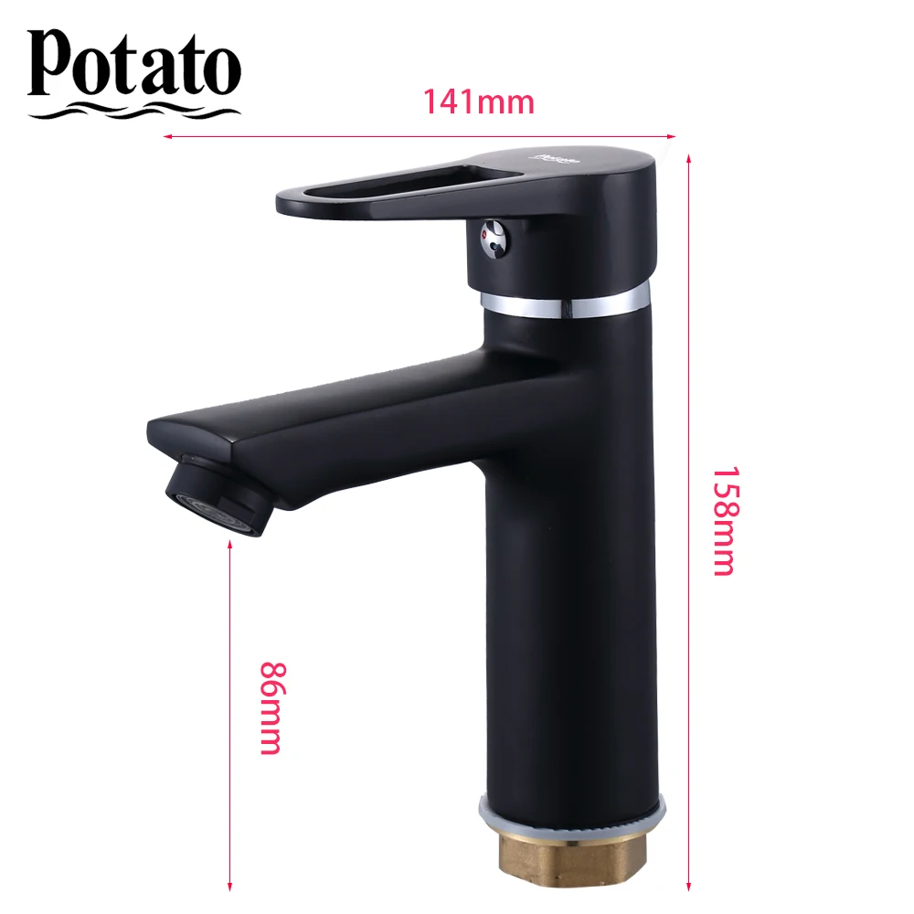 Potato Кран для красок кран раковины черный смеситель горячей и холодной воды с