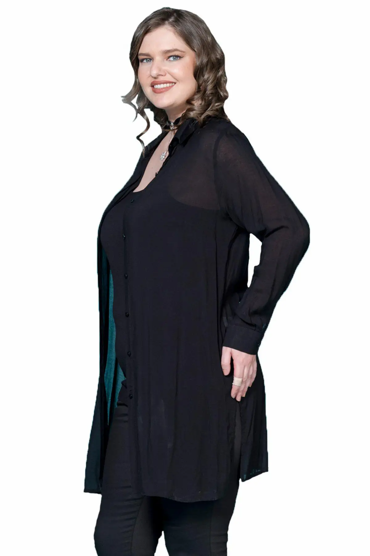 Куртка из вуали с воротником Hanezza большого размера