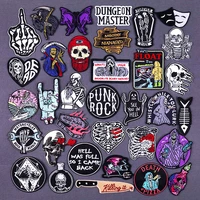hippie skeleton patch punk style embroidered patches for clothing thermoadhesive patches letters stripes skull iron on patches