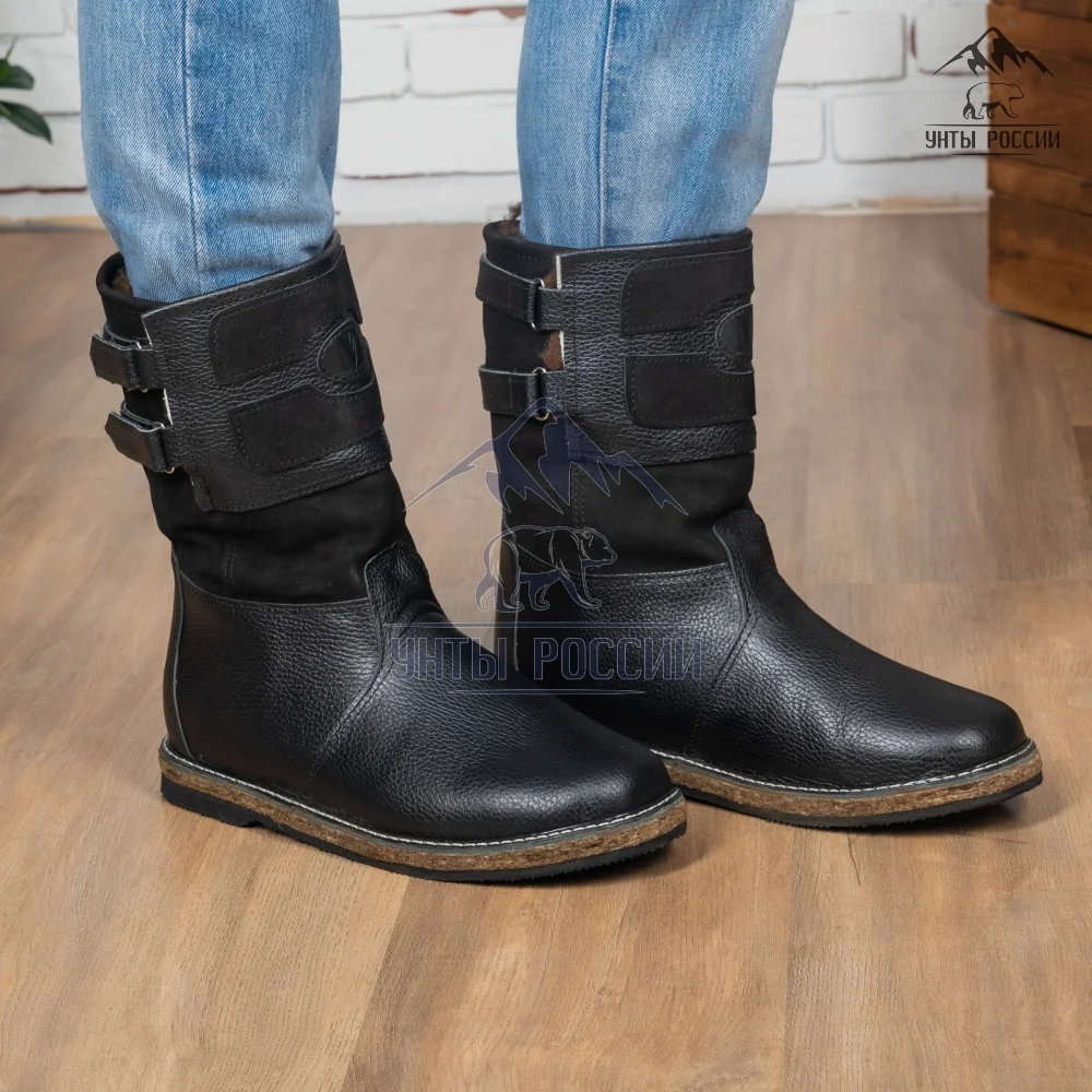 Монголки мужские натуральные на липучках монгольские зимние сапоги унты с мехом