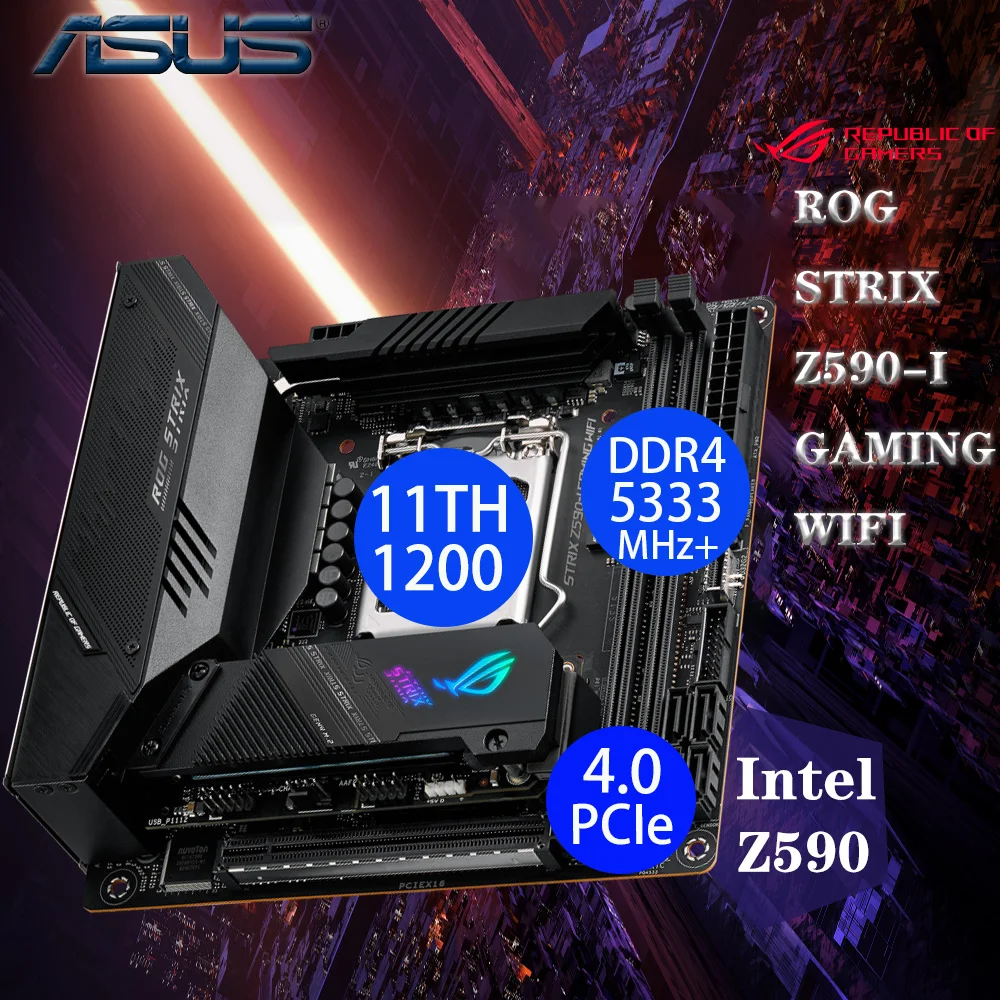 

Socket LGA 1200 Asus ROG STRIX Z590-I GAMING WIFI Motherboard ITX DDR4 11th Gen 64GB M.2 PCIe 4.0 WIFI 6E New Placa-mãe Desktop