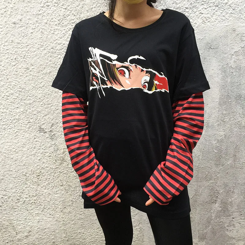 

2021 New Spring Anime Sasuke Printed Unisex Fake Long Sleeve Fashion O Neck Top Girl Street Trend Free Shipping Fast