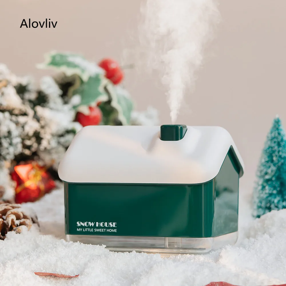 

300 мл снежный домик USB увлажнитель воздуха для дома ультразвуковой автомобильный туманообразователь со светодиодными ночными огнями мини о...