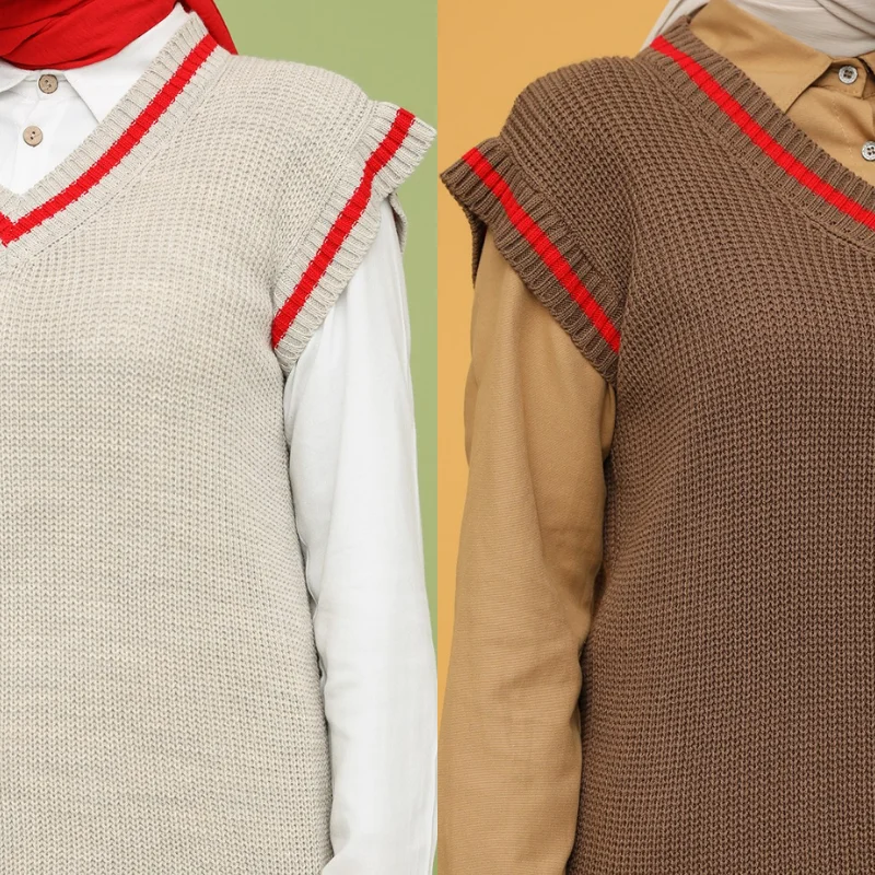 

Women Sweater Vest Knitted Waistcoat Vintage Sleeveless Female Chic Tops 2021 Hijab Abaya V-Neck Pullover Muslim Fashion Islamic