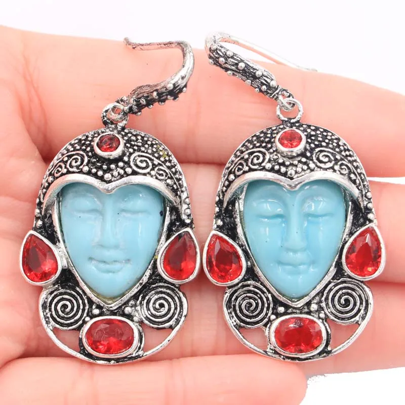 55x27 мм длинные большие особенные синие бирюзовые женские серебряные серьги с