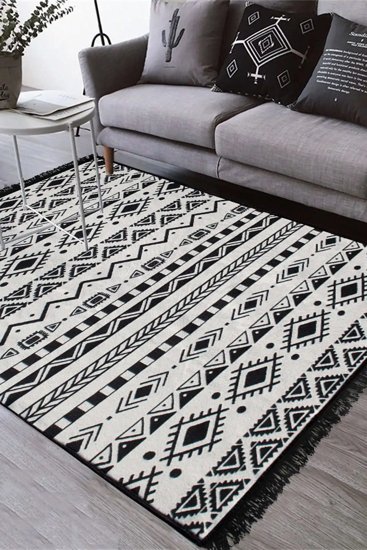 

Black and White Mystic Pattern Double Sided Woven Rug, Turkish rug