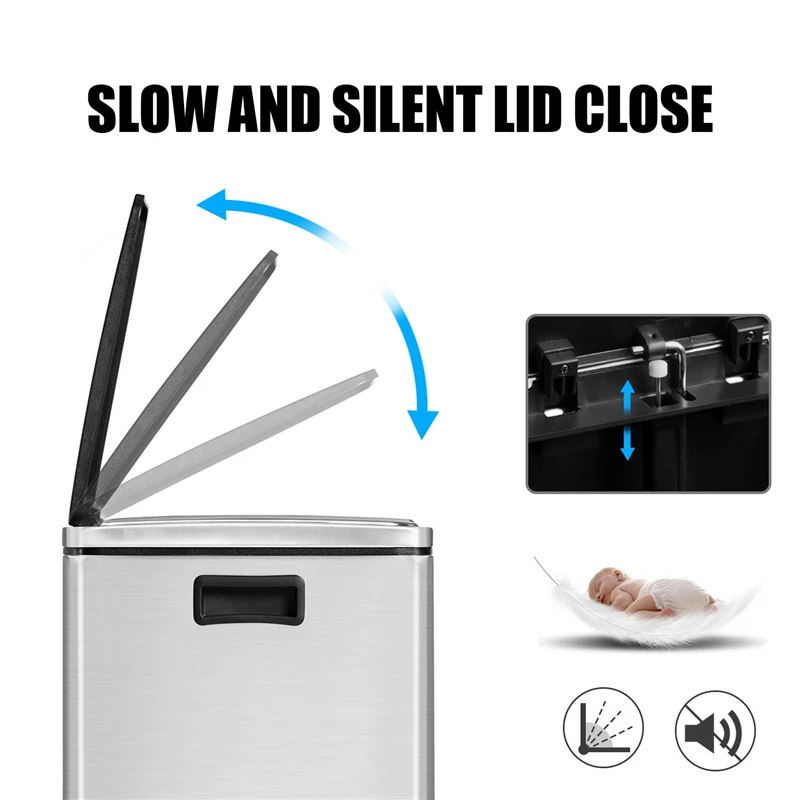 Мусорная корзина для гостиной кухни 14 галлонов мусорная с педалью из нержавеющей