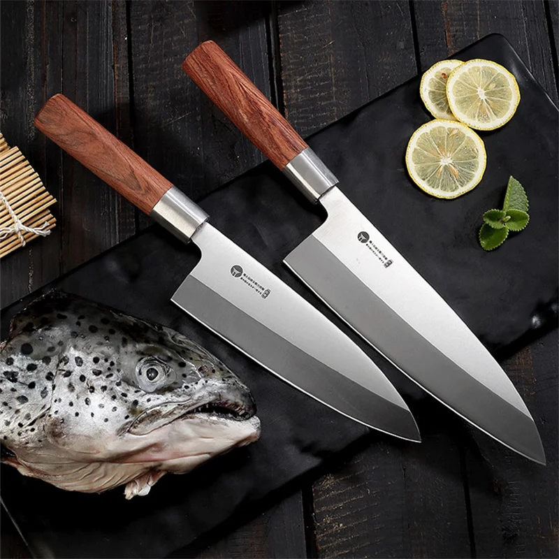 

Fish Head Knife Kitchen Stainless Steel Wooden Handle Sashimi Knife Vegetable Fruit Slicing Knife Multi-purpose Chef's Knife 1 p