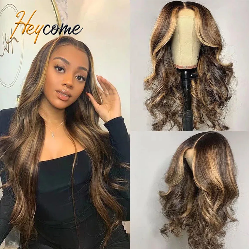 

#1B 27 Human Hair Wig Pre-Plucked Body Wave Brazilian Lace Front Wig Remy Hair Lace Frontal Wigs Ombre Blonde Highlight Wig