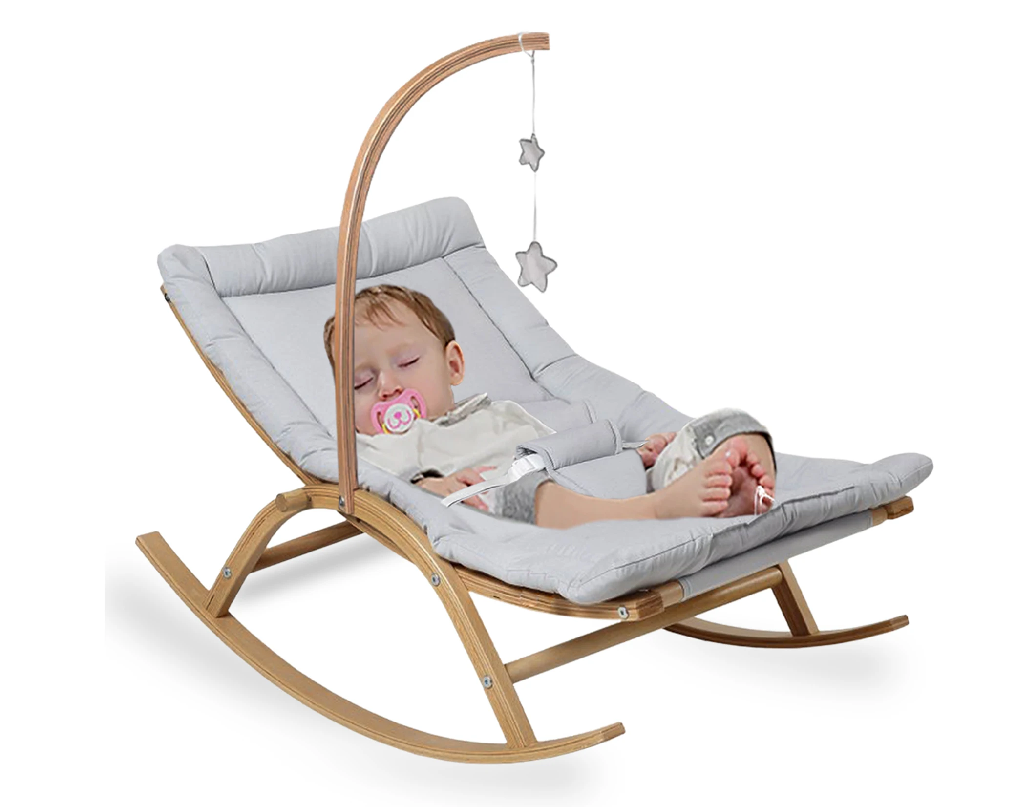 Natural Wood Baby Rocking Chair, Baby Cradle, Baby Swing, Baby Bouncer, Swinging Chair, Bouncer, Baby Swing Chair, Gray