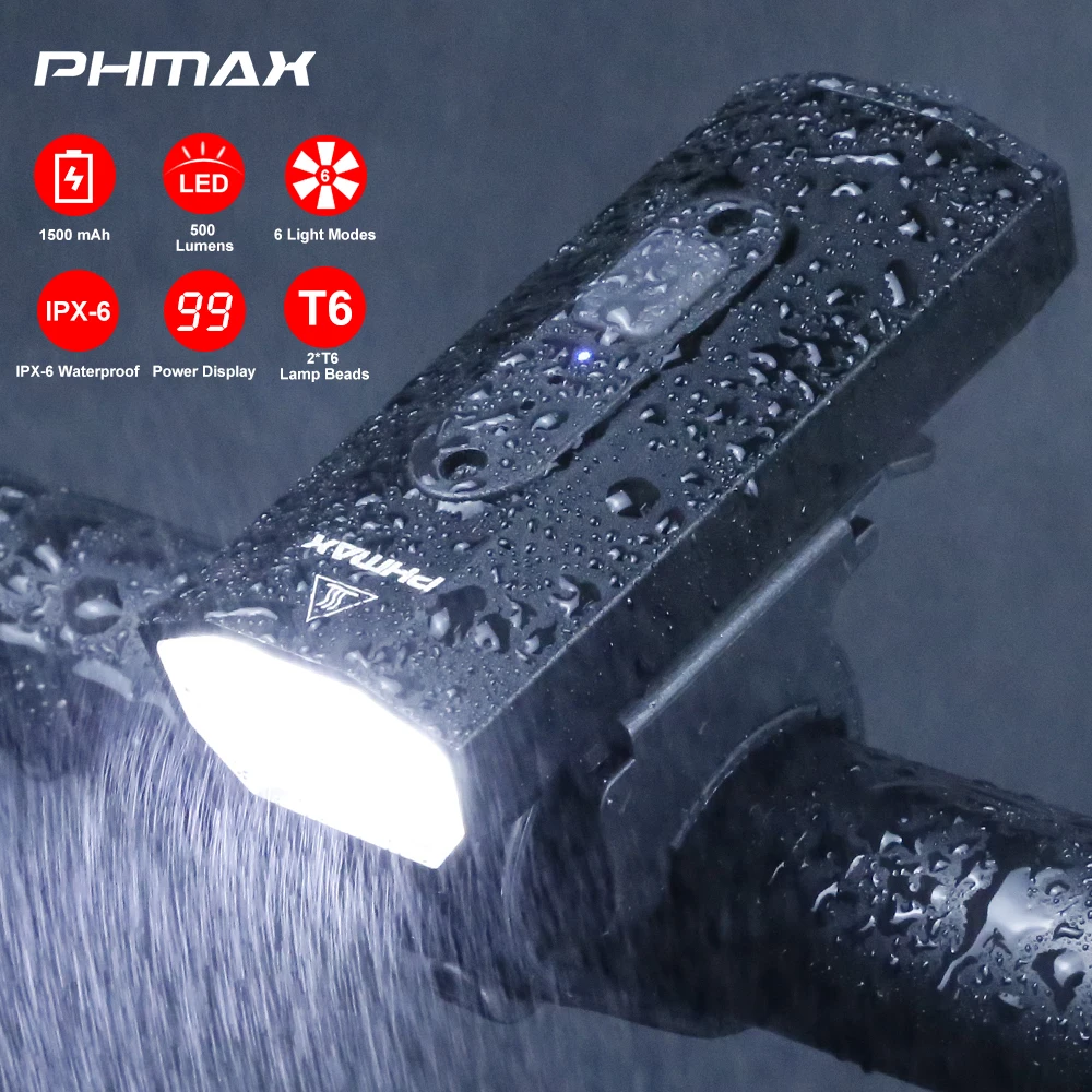 Фонарь велосипедный передний светодиодный 1500 мА · ч 500 лм зарядка через USB | Спорт