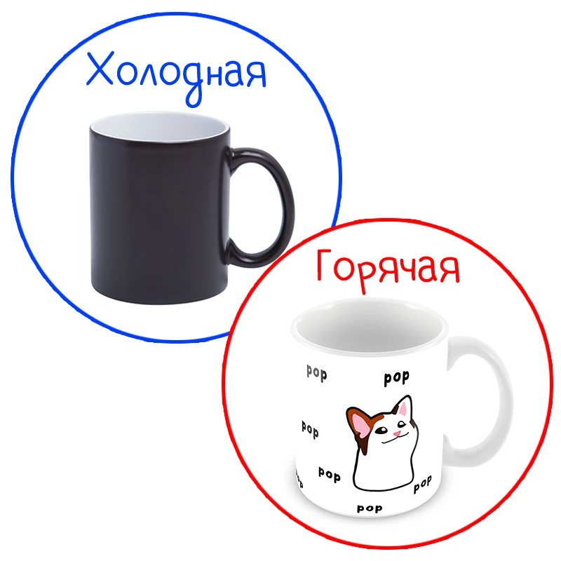 Ceramic mug Tableware tea coffee kitchen utensils sets Gifts for men Woman funny memes discord kitty catto &quotpop pop pop&quot | Дом и сад