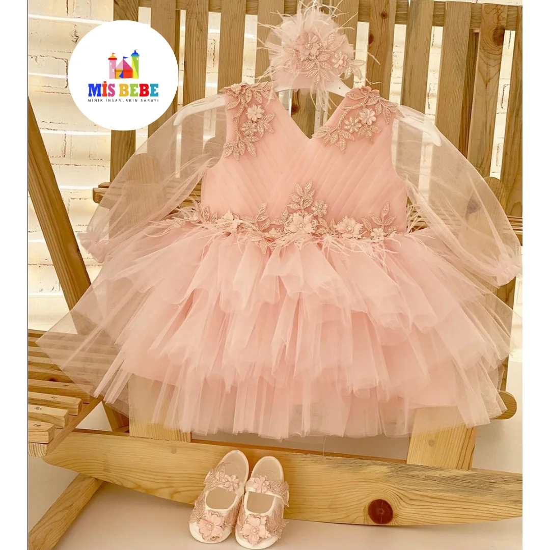 3-Pcs Dress hair Clip Shoes Clothing Sets Lace Gemmiferous Autumn Spring Summer Kids Costum toddler ball gownes Children