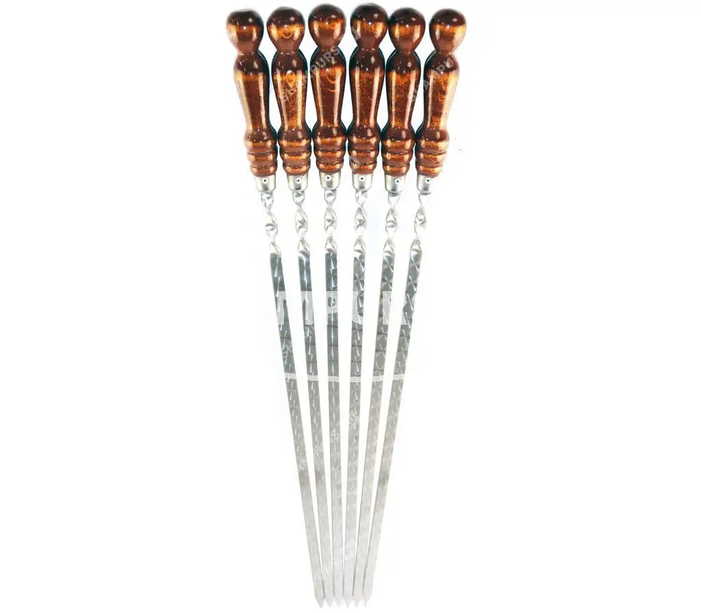 6 шампуров с деревянной ручкой для баранины 10мм - 45см |