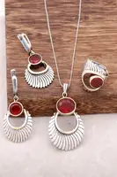 Root with Ruby Stone Sun Design Handmade Silver Set 1965Hand Made Silver Jewellery Set