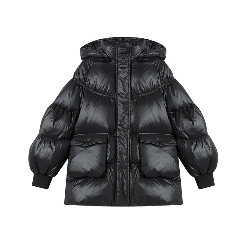 

Girls Winter Down Jacket 90% Black Glossy Waterproof Children Coat Princess Birthday Fashion Kids Windbreak Hooded Outerwear