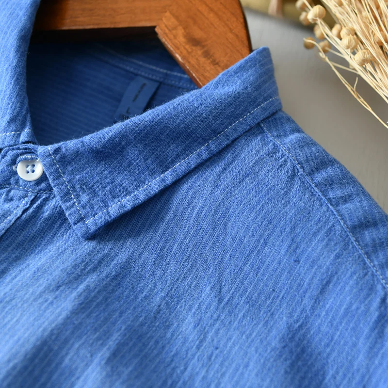 Мужская Повседневная рубашка из льна и хлопка летняя дышащая в полоску с