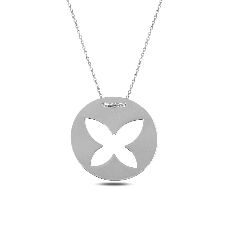 

Silver 925 Sterling Round Plate Butterfly Necklace