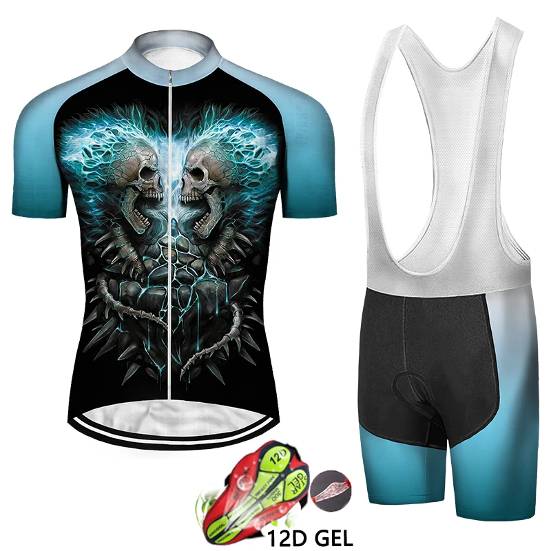 

Team Quick Step Cycling Jersey Set Men Road Bike Breathable Clothing 3D Printed Demon Skull Bicycle Shirt MTB Enduro Braces Pant