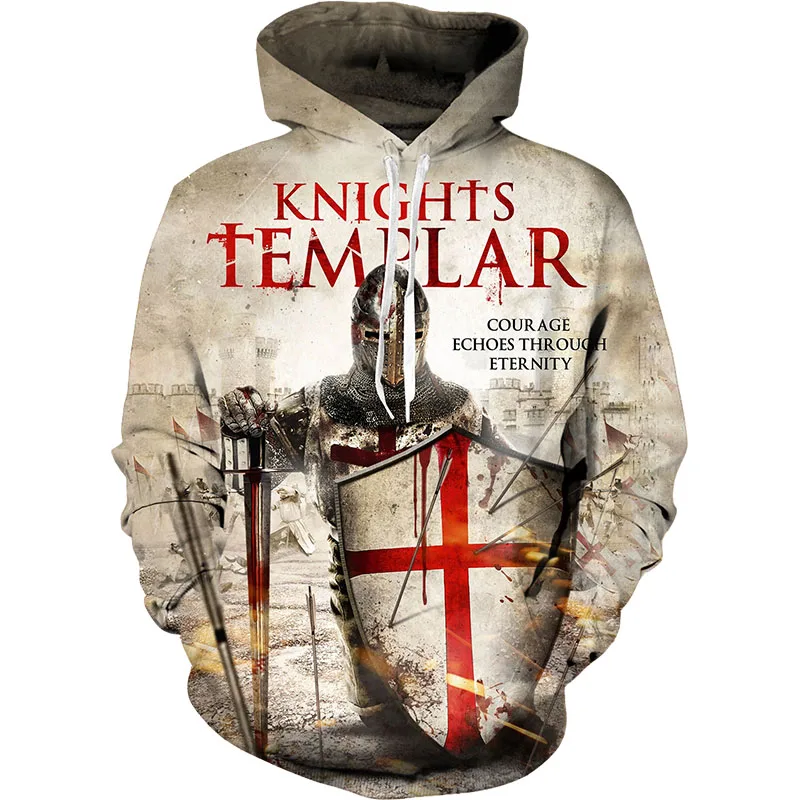 

Autumn Winter Fashion Stylish 3D Sweatshirts Men/Women Hoodies With Hat Printed Knights Templar Hooded Top plus size 5XL