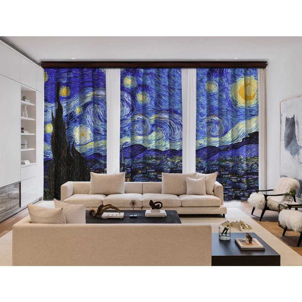 

Затемняющие шторы Cipcici, Винсент Ван Гог, звездная ночь, 3 панели, для гостиной, спальни, декоративный домашний интерьер, Роскошные Синие