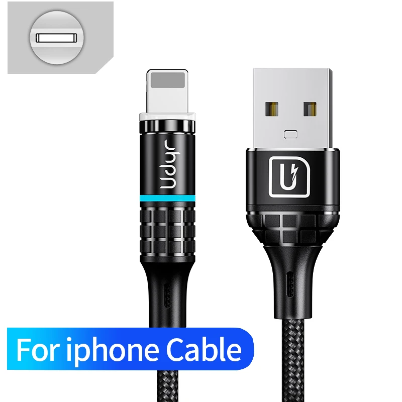 Магнитный кабель Udyr 1 м 2 м светодиодный кабель Micro usb type C Магнитный usb-кабель для зарядки iPhone X 7 8 XS Max XR huawei samsung xiaomi LG - Цвет: For ios Black