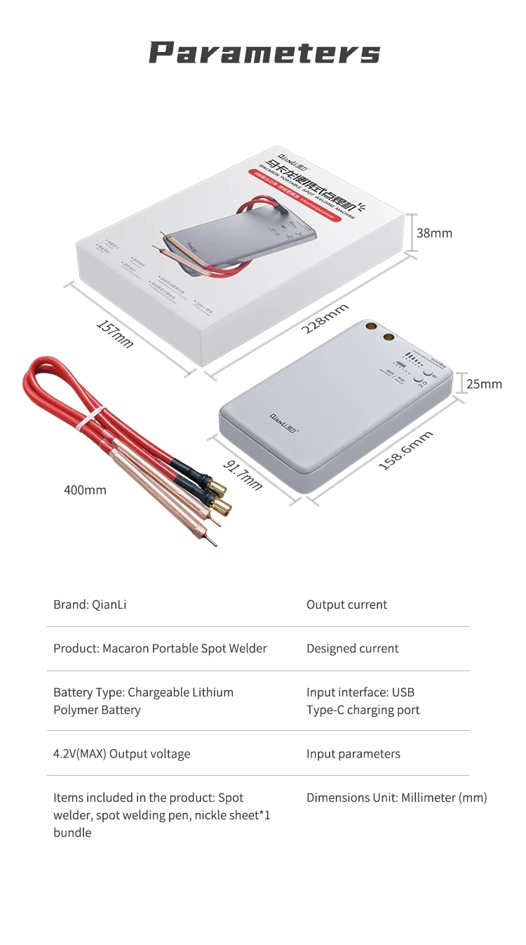 QIANLI Macaron Portable Spot Welding Machine Mobile Phone Battery Cell Battery Spot Welding Rechargeable 6-Speed Output Power soldering iron station