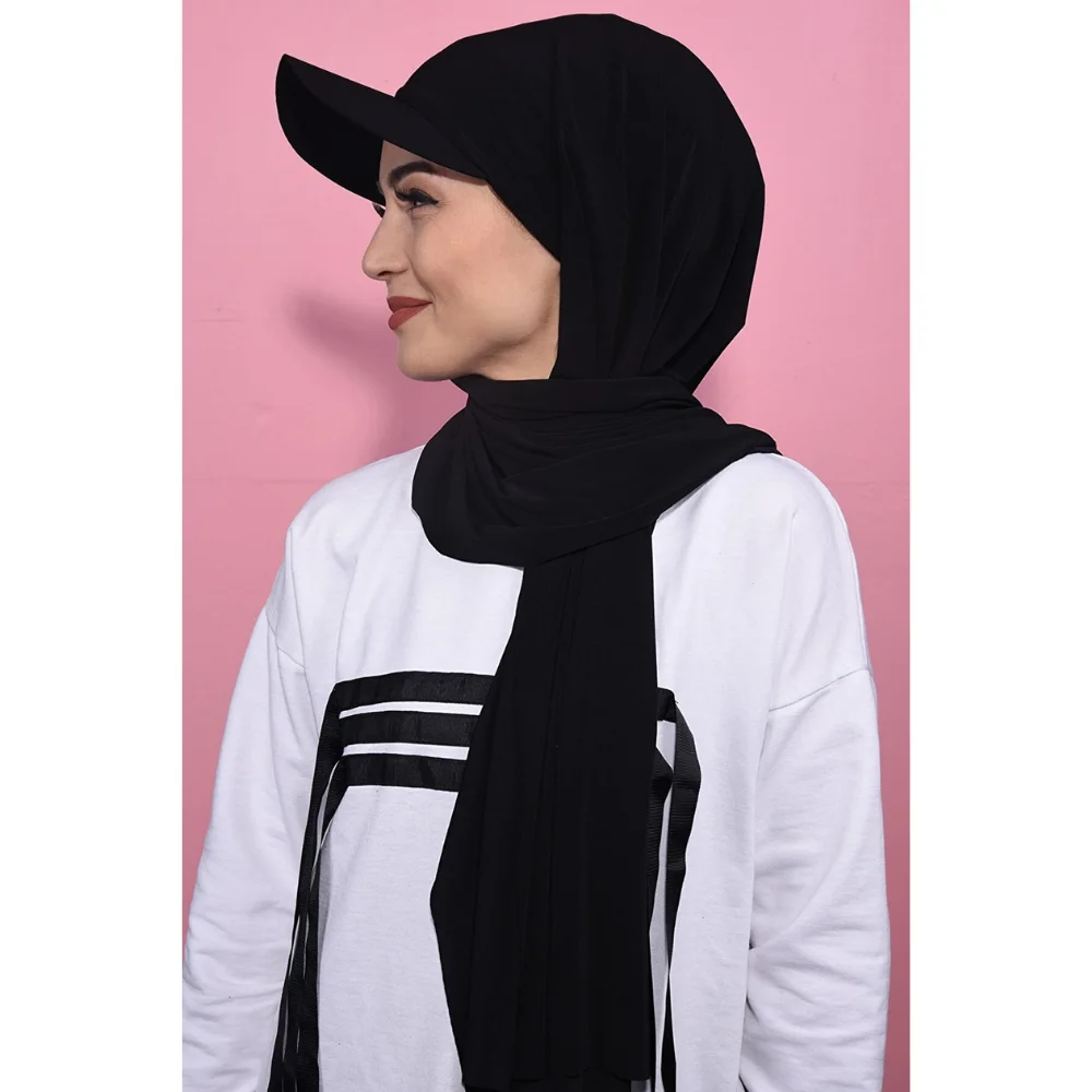 Black Hat Sport Hijab Ready Practical Shawl Scarf Turban Islamic Muslim Sets For Women 2022 Abaya Khimar Modest Bridal Veil Chiffon