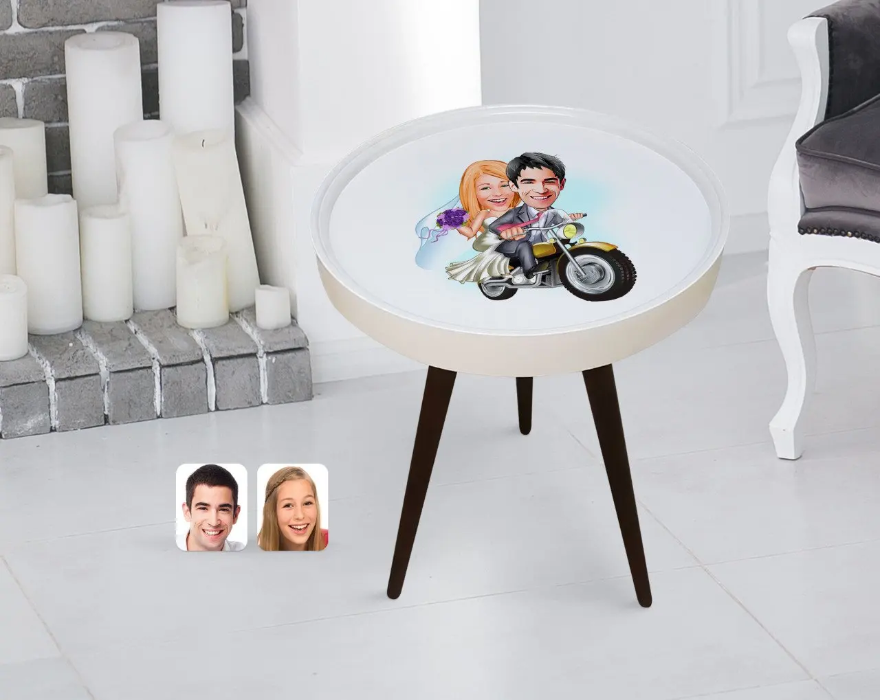 

Personalized Maried Caricature Of Wood Zigon Sehpa-8