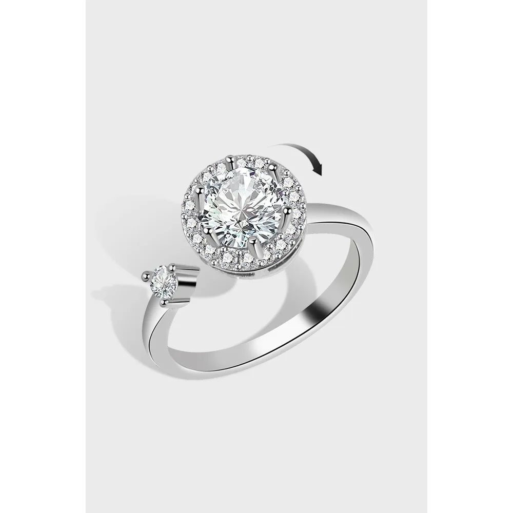

Denean 100% Sterling Silver 925 Round Zircon Rings Adjustable Rotatable Design Ring for Woman Wedding Party Fine Jewelry Gifts