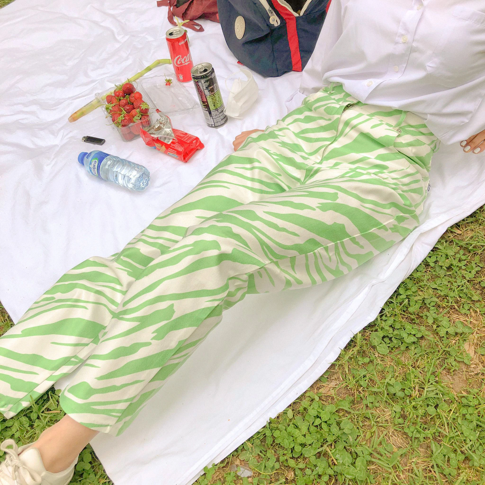 

SURGE Zebra Print Green Jeans Women Y2K Casual High Waisted Pants Capris Harajuku 90s Long Trousers Ladies Street