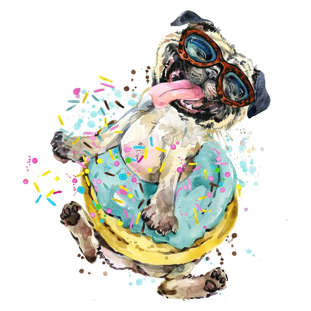 

Curtain Happy Little Dog Puppy with Sunglasses Fun Cartoon Watercolor IIlustration Beige Yellow Blue