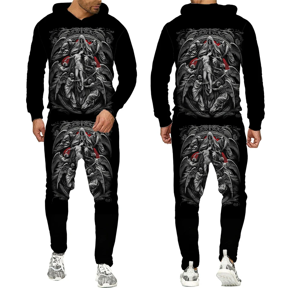 

Novelty 3D Skull Graphic Hoodies Horror Print Sweatshirt Hoodie Pants Sportswear Autumn and Spring Male Pullover Mens Streetwear
