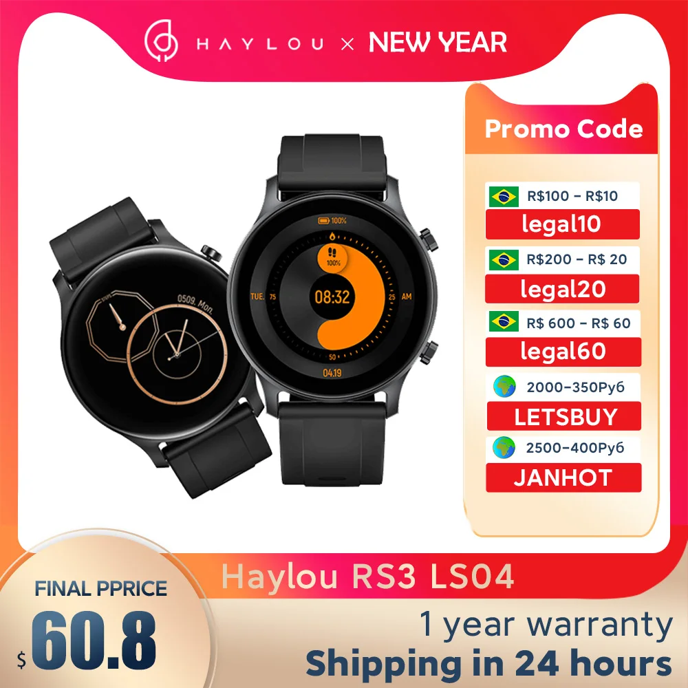 Haylou RS3 LS04 Smart Watch AMOLED Screen GPS 5ATM Waterproof Fitness Sport Smartwatch Android IOS Heart Rate Monitor 21 Battery