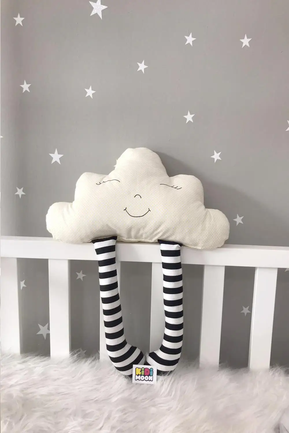 

Jaju Baby KidiMoon White Cloud Black Striped Girl Crib Protection Decor Pillow