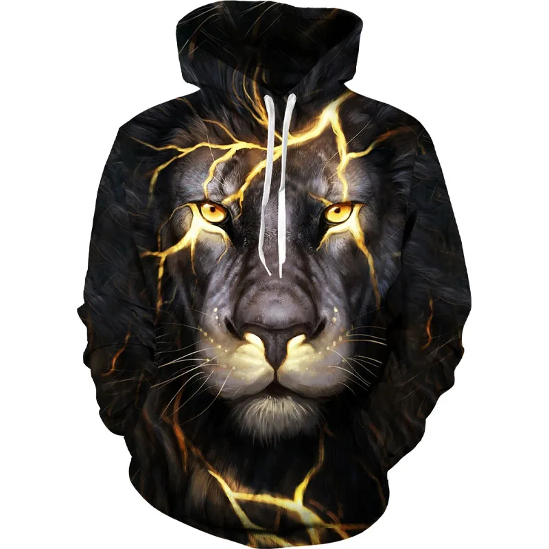 

Осенне-зимние модные повседневные 3D толстовки, мужские/женские толстовки с капюшоном и принтом льва, тигра, верх с капюшоном размера плюс 5XL