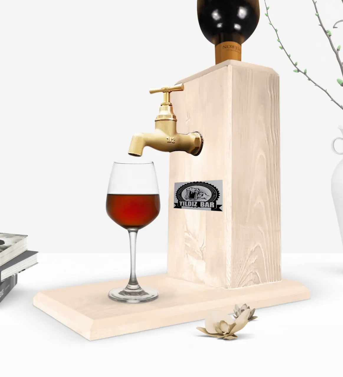 

Bars Custom Tap Natural Wood Wine Stand-Wood Personalized Cup Tap Gift Option Cost Stylish Simple