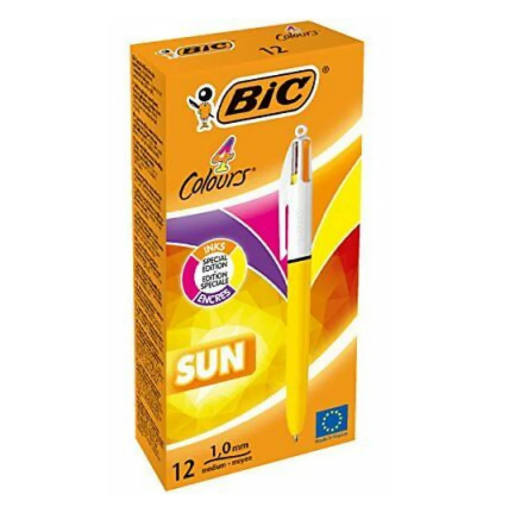 Bic Sun 4-Color Ballpoint Pen, Yellow Barrel, Medium Point (